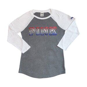 PINK Victoria's Secret Bling 3/4 Sleeve Top, XS, Grey/White, EUC!